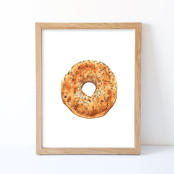 Watercolor Bagel Print, Bagel Wall Decor, Food Art, Food Illustration, Kitchen Wall Decor