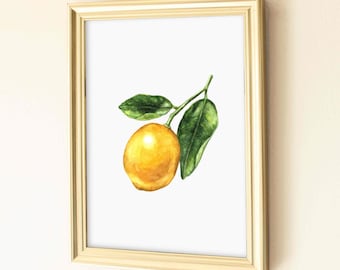Watercolor Lemon Print, Kitchen Wall Decor, Food Art Illustration