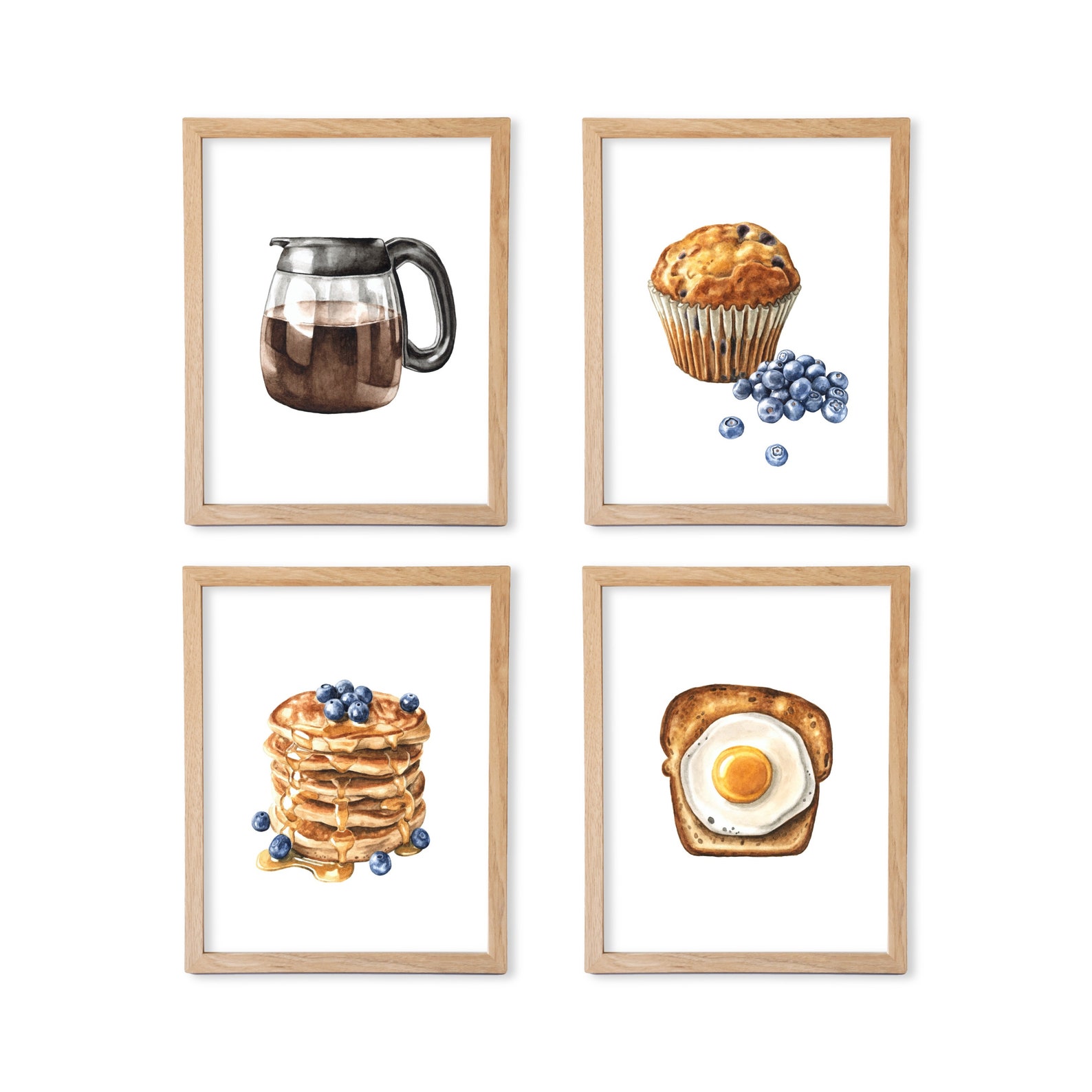 Breakfast Print Watercolor Breakfast Print Set, Breakfast Wall Decor, Food Art, Food ...