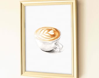 Watercolor Coffee Cup Print, Espresso Art, Breakfast Wall Art, Food Illustration, Kitchen Wall Decor