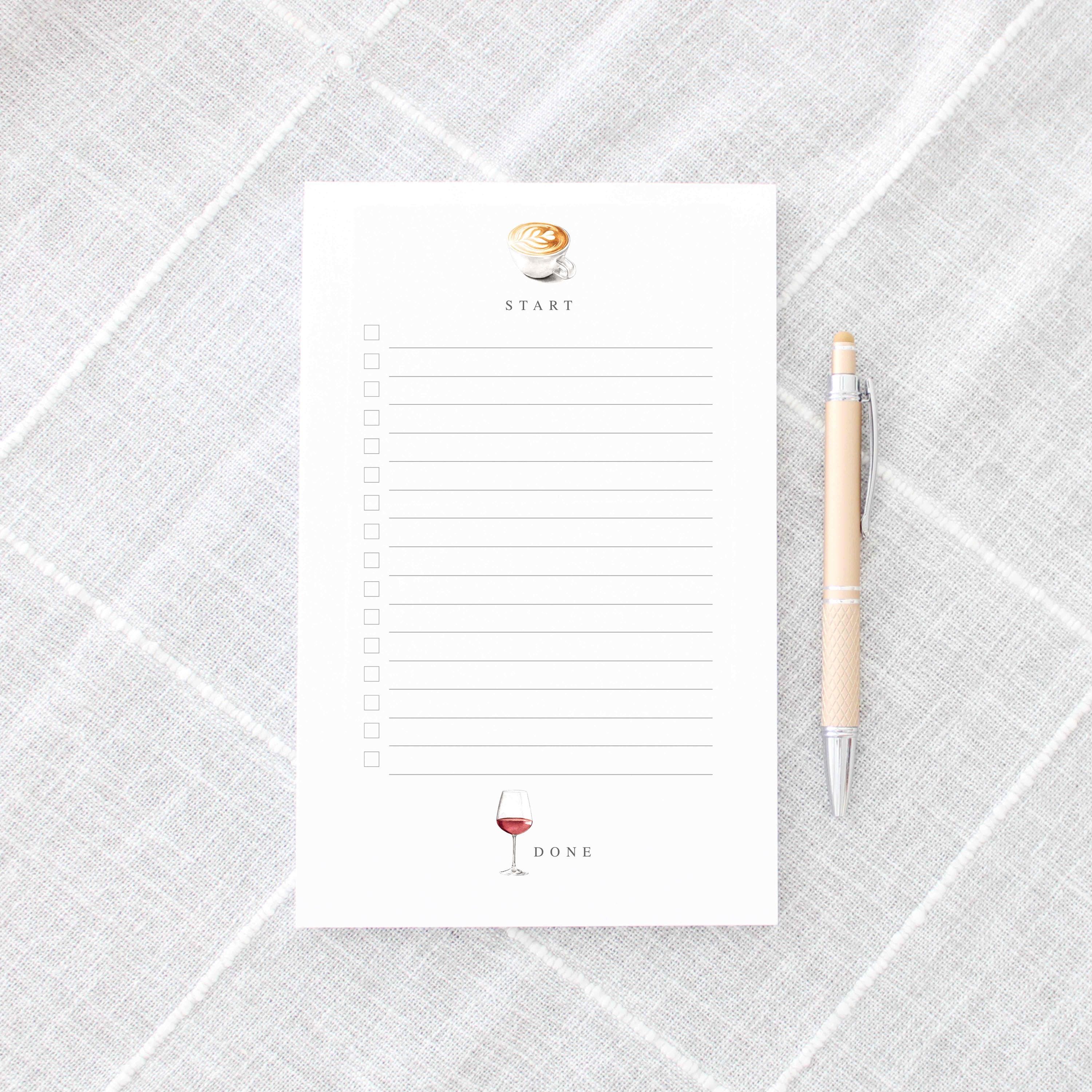 Espresso Wine Checklist Notepad, Watercolor Artwork, Office ...
