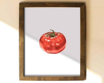 Watercolor Tomato Print, Kitchen Wall Decor, Food Art Illustration