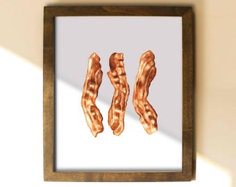 Watercolor Bacon Print, Kitchen Wall Decor, Food Art Illustration