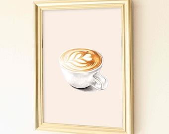 Watercolor Coffee Cup Print, Espresso Art, Breakfast Wall Art, Food Illustration, Kitchen Wall Decor