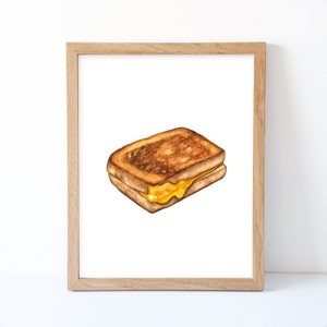 Watercolor Grilled Cheese Sandwich Print, Grilled Cheese Wall Decor, Food Art, Food Illustration, Kitchen Wall Decor