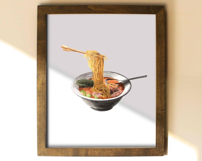 Watercolor Ramen Bowl Print, Food Art Kitchen Wall Decor