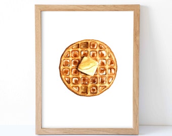 Watercolor Waffle Print, Waffle Wall Decor, Food Art, Food Illustration, Kitchen Wall Decor