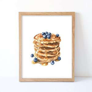 Watercolor Blueberry Pancakes Print, Pancakes Wall Decor, Food Art, Food Illustration, Kitchen Wall Decor
