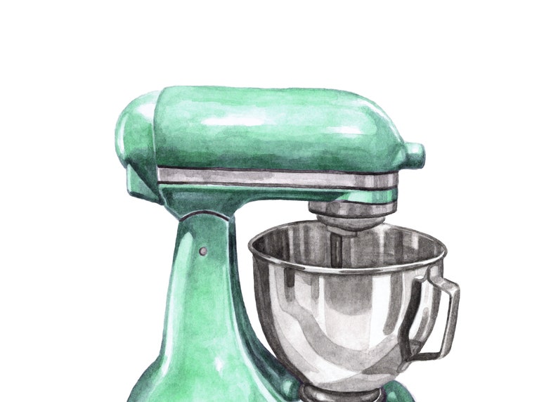 Watercolor Food Mixer Mint Print, Food Mixer Wall Decor, Food Art, Food Illustration, Kitchen Wall Decor image 3