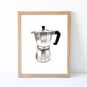 Watercolor Espresso Maker Print, Espresso Maker Wall Decor, Food Art, Food Illustration, Kitchen Wall Decor