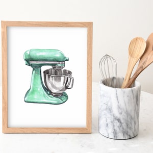 Watercolor Food Mixer Mint Print, Food Mixer Wall Decor, Food Art, Food Illustration, Kitchen Wall Decor image 2