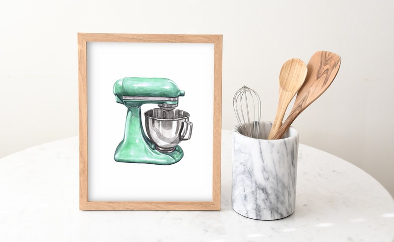 Watercolor Food Mixer Mint Print, Food Mixer Wall Decor, Food Art, Food Illustration, Kitchen Wall Decor image 2