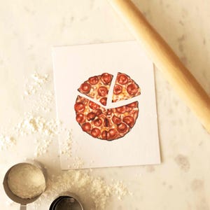 Watercolor Pepperoni Pizza Print, Kitchen Wall Decor, Food Art Illustration