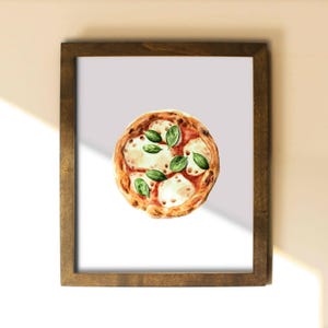 Watercolor Pizza Print, Margherita Food Art, Kitchen Wall Decor