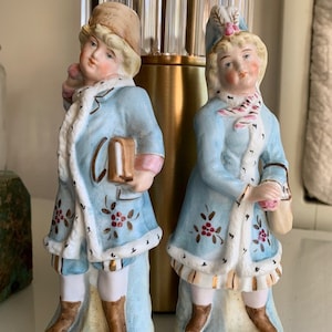 Vintage German Porcelain Bisque- Hand Painted Pair