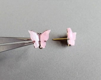 2 PCS - Pink, 10mm Acrylic Pearl Butterfly Earring Stud, Plastic Earring Post, Cellulose Acetate Earring, Butterfly [ EPG0054E ]