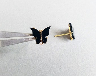 2 PCS - Black, 10mm Acrylic Pearl Butterfly Earring Stud, Plastic Earring Post, Cellulose Acetate Earring, Butterfly [ EPG0054E ]