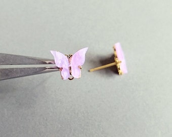 2 PCS - Lavender, 10mm Acrylic Pearl Butterfly Earring Stud, Plastic Earring Post, Cellulose Acetate Earring, Butterfly [ EPG0054E ]
