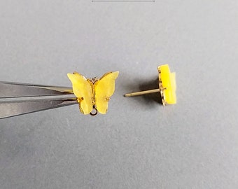 2 PCS - Yellow, 10mm Acrylic Pearl Butterfly Earring Stud, Plastic Earring Post, Cellulose Acetate Earring, Butterfly [ EPG0054E ]