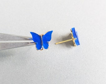 2 PCS - Royal, 10mm Acrylic Pearl Butterfly Earring Stud, Plastic Earring Post, Cellulose Acetate Earring, Butterfly [ EPG0054E ]