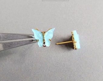 2 PCS - Sky, 10mm Acrylic Pearl Butterfly Earring Stud, Plastic Earring Post, Cellulose Acetate Earring, Butterfly [ EPG0054E ]
