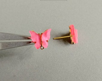 2 PCS - Coral, 10mm Acrylic Pearl Butterfly Earring Stud, Plastic Earring Post, Cellulose Acetate Earring, Butterfly [ EPG0054E ]