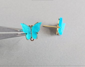 2 PCS - Turquoise, 10mm Acrylic Pearl Butterfly Earring Stud, Plastic Earring Post, Cellulose Acetate Earring, Butterfly [ EPG0054E ]