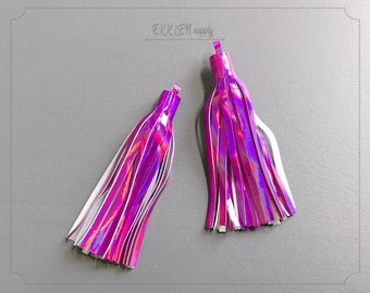 hologram long tassel Charm Tassel Earrings necklace pendant 85mm Black Drop artificial Leather Tassel ET0035-BK 2 PCS