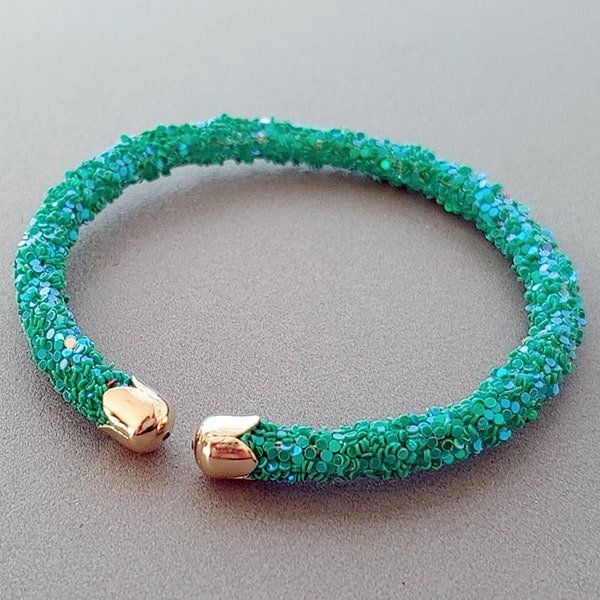 1 PC - Green, 65mm adjustable Bracelet, Glitter Sequins wrapped fashion bangle summer jewerly [ EH0037 ]