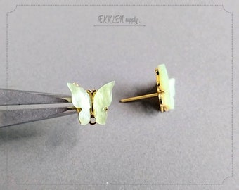 2 PCS - Mint, 10mm Acrylic Pearl Butterfly Earring Stud, Plastic Earring Post, Cellulose Acetate Earring, Butterfly [ EPG0054E ]
