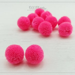 4 PCS - (No Ring) Neon Pink 15mm Art Cotton Ball, various color acrylic Pom Pom, ECT0002