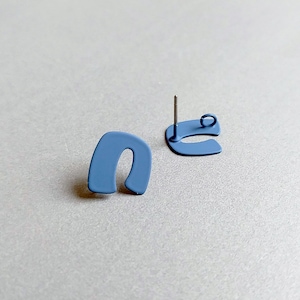 2 PCS - Blue, 12 x 11 mm matte rubber coated, Horses hoof earring post, Petite unique Cute Earring, making jewelry [ ER0071 ]