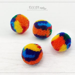 4 PCS - (No Ring) multi rainbow 15mm Art Cotton Ball, various color acrylic Pom Pom, ECT0002
