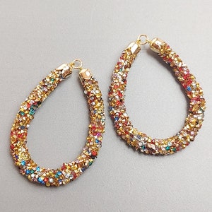 2 PCS - 55mm Gold Mix Crystal Glitter Rhinestone wrapped Teardrop, fashion jewerly, summer earrings [ EH0034 ]