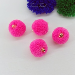 4 PCS - neon pink, 15mm Art Cotton Ball with Ring Cap, various color acrylic Pom Pom, ECT0002