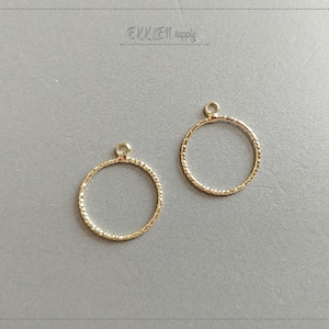 2 PCS - 16 mm Gold plated Brass, Round Line Art Pendant, Earring supply for woman, making jewelry, spring necklace charm  [ EM0308-16 ]