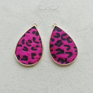 2 PCS - Ruby 1.6" teardrop Leopard Hair, animal print dangle for making earrings, necklace, fashion jewelry [ ET0020 - RU]