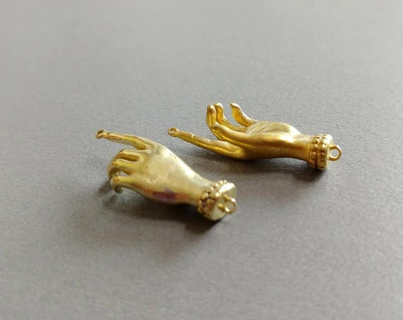 2 pcs (pair) - 26 x 11.5 mm Raw brass, Geometric Hand pendant, Finger Connector, supply for making jewelry, earring part, charm [ EM0296 ]