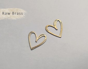 4 PCS - 19 mm Raw Brass, Double Line Heart pendant, Heart Earring [ EM0399 ]