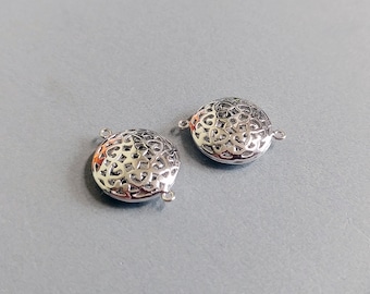 2 PCS - 15mm silver plated, Oriental pattern Filigree round Connector earring pendant charm bracelet connector [ EM0022-S ]