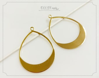 2 PCS - 49 x 36 mm Gold Plated Brass, Teardrop Cut Out Earring Pendant, earring supply for girl charm necklace pendant [ EM0154-G ]