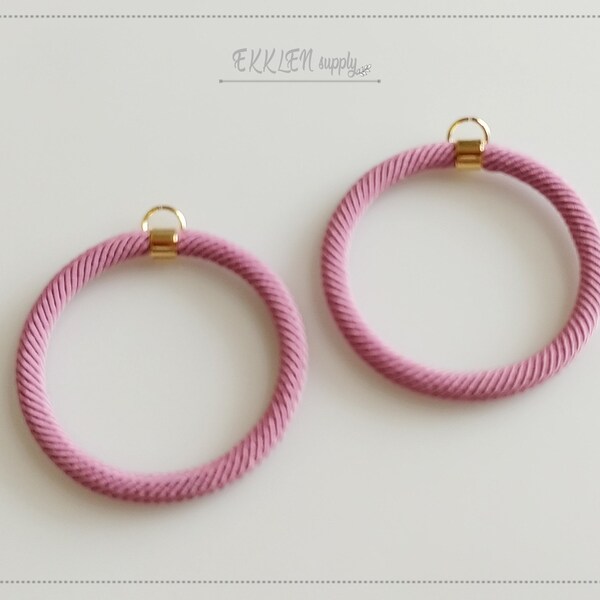 2 pcs - Pink, 40mm Rope Hoop Earring, Cord Woven pendant, supply for earrings Handmade [ ECT0028 ]