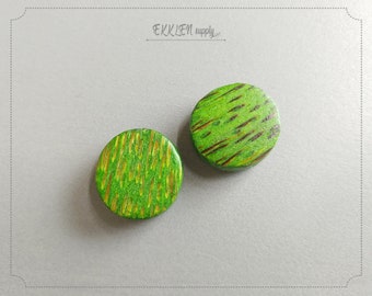 2 pcs - 25 x 13 mm Green Painting Palm Wood Connector, Teardrop pendant, Circle Charm, Geometric pendant, Natural material [ ECT0050-GN ]