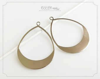 2 PCS - 49 x 36 mm Silver Plated Brass, Teardrop Cut Out Earring Pendant, earring supply for girl charm necklace pendant [ EM0154-S ]