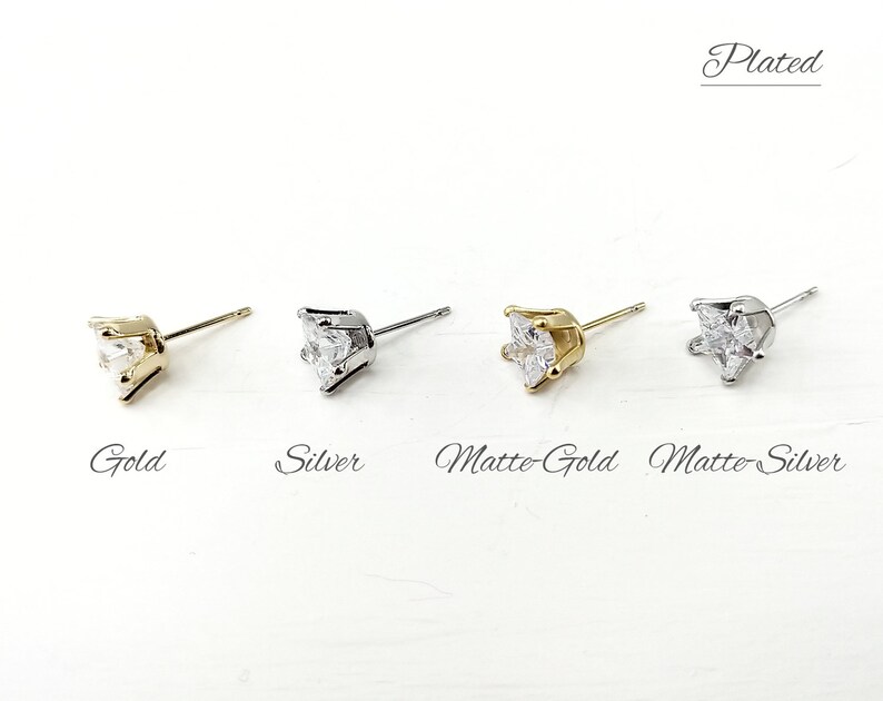 8mm matte silver plated EH0005-MS Star shape Cubic Ear Stud 2 PCS Brilliant-cut Cubic Zirconia Earring making post supply