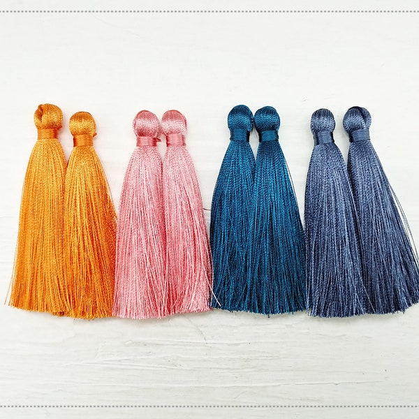 2pcs - 2.8" Art Silk Tassel, Custom Color, Sans bague de saut, boucle d'oreille, collier pendentif Haed Charm Supplies [ ET0025 ]