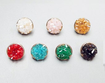 2 PCS - 7 colors, 15mm Glass shining crystal beads stud earrings, gold plated for making fashion jewelry [ EH0073 ]