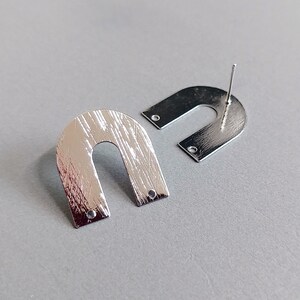 2 PCS - 22mm silver plated, U brushed studs, earring post supply for girl earrings necklace [ EM0012-S ]