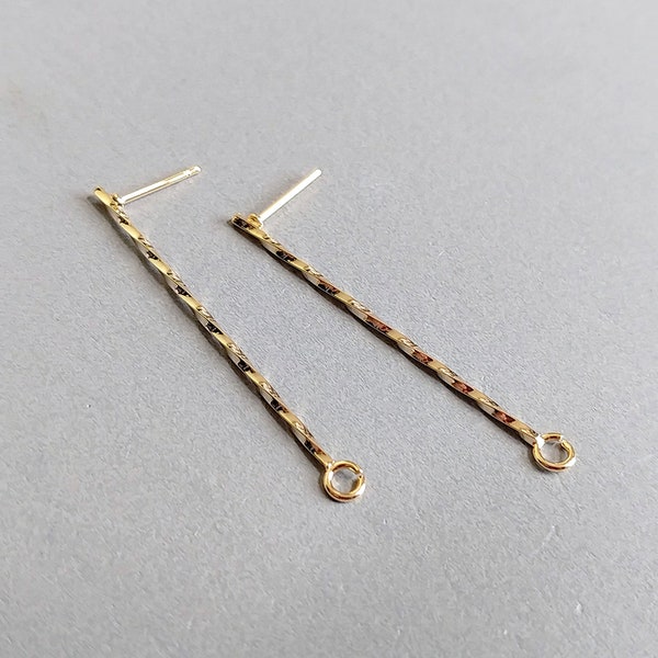 2 PCS - 40mm gold plated, Long Twist Bar Studs, rope thin stick earring post supply [ EM0021-G ]