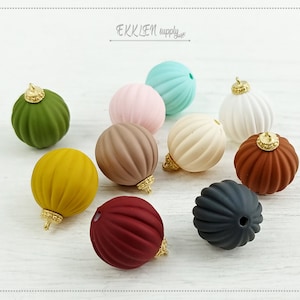 2 PCS - 16 mm matte rubber coated, colorful Pumkins Ball with Cap, necklace charm making jewelry [ ER0018R ]
